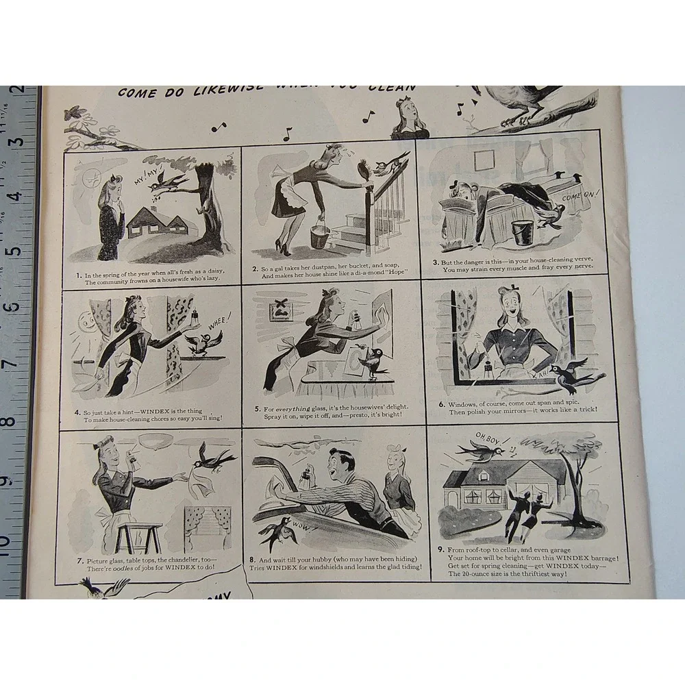 1946 Windex Print Ad Bluebirds Whistle Spring Cleaning‎ Vintage 40s MCM Ephemera